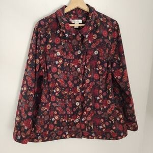 CJ Banks Paisley Floral Printed Jacket Plus Size 1X Retro